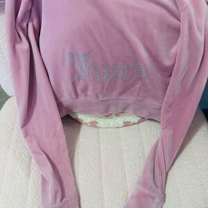 Juicy Couture Pink Velour Hoodie with Rhinestone Logo in Rose